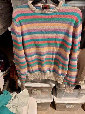 Vintage Boston Traders Rainbow Striped Sweater CrewNeck&Pastel Rainbow Palette M